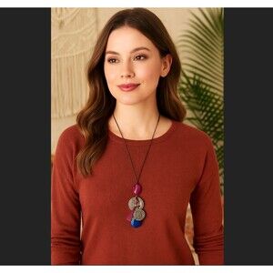 J. Jill Charm Necklace Lapis Stone Medallion Beaded Cord Adjustable 36" Boho NWT